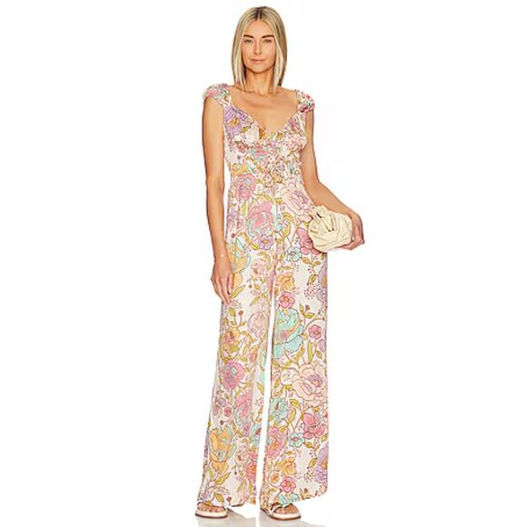 FREE PEOPLE Rolling Hills Jumpsuit Tea Combo Cream Colorful Floral Women's XS - Picture 1 of 6